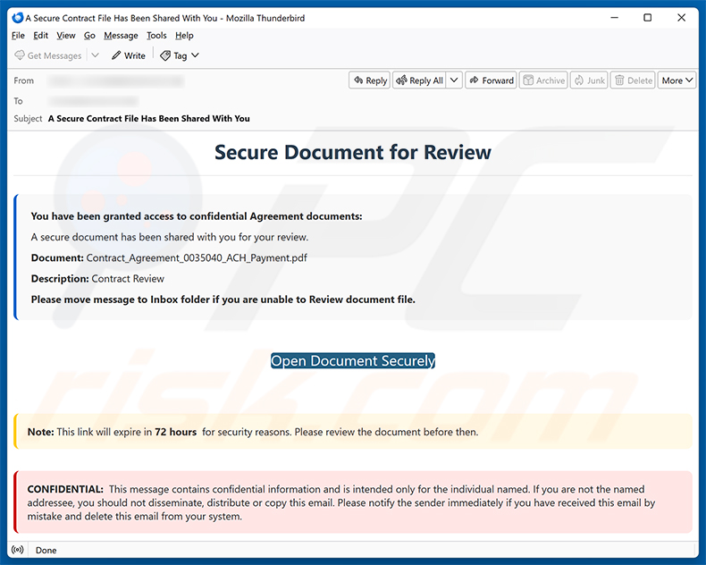 Campaña de spam por correo electrónico Secure Document For Review