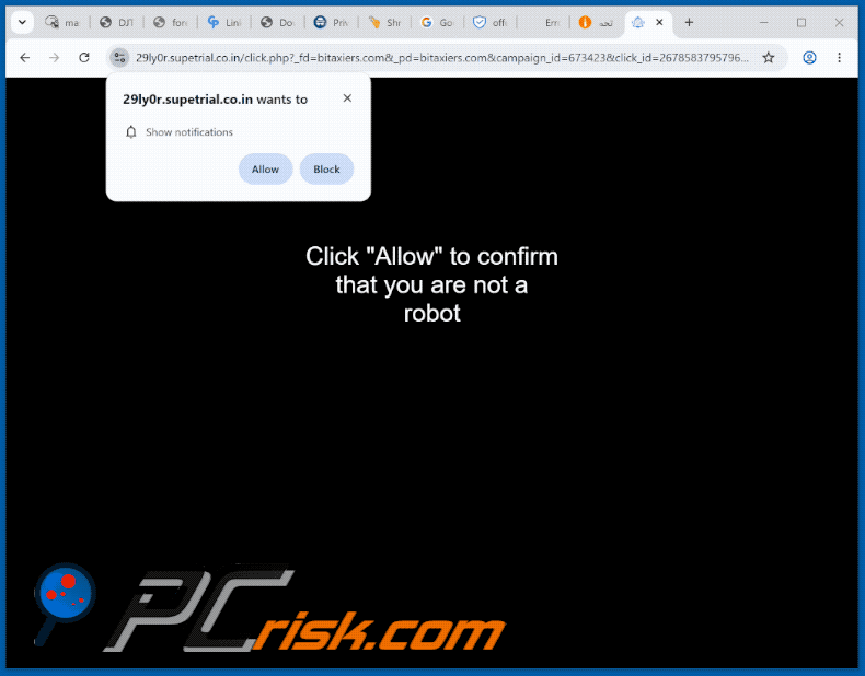 apariencia del sitio web supetrial[.]co.in (GIF)