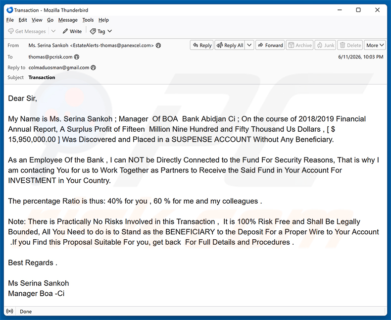 Campaña de spam por correo electrónico de la estafa Surplus Profit