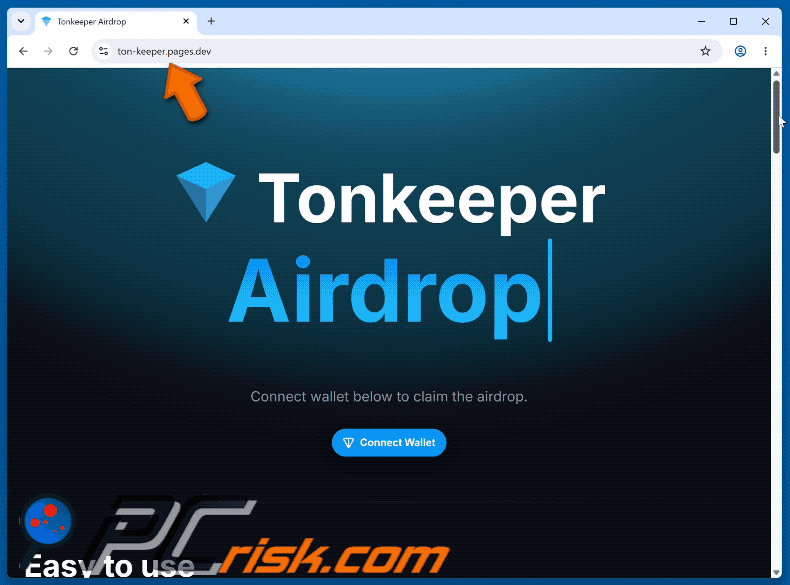 Apariencia de Tonkeeper Airdrop estafa (ton-keeper.pages[.]dev) (GIF)