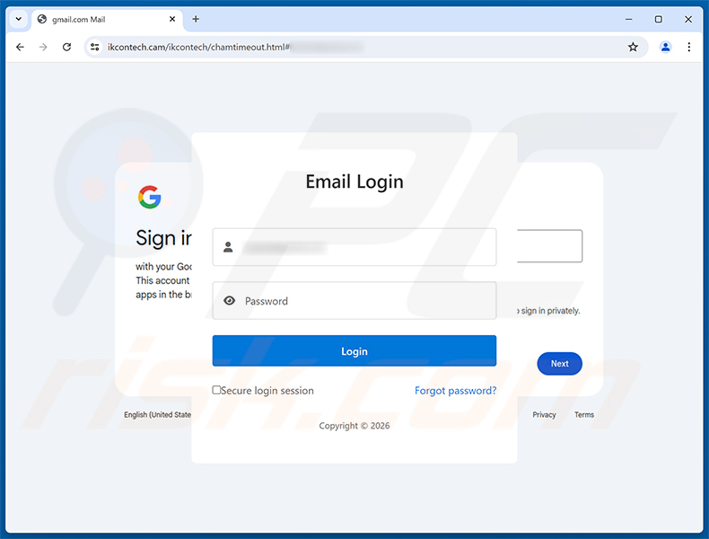 Página de phishing Update Related To Account Verification