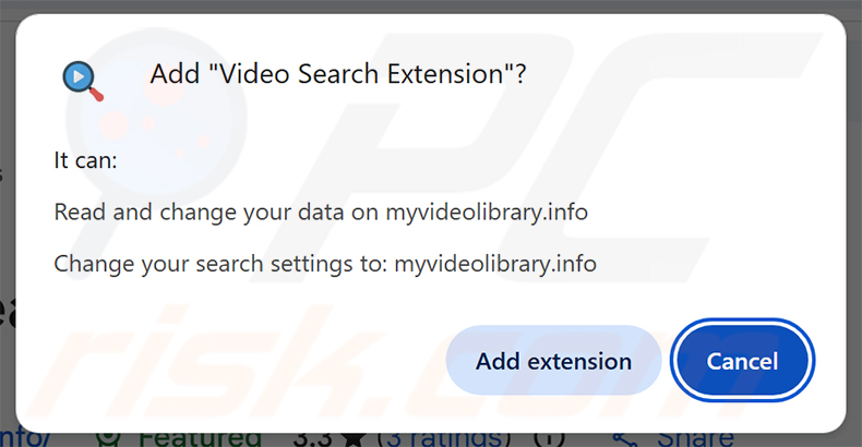 Permisos solicitados por el secuestrador de navegador Video Search Extension (myvideolibrary.info)