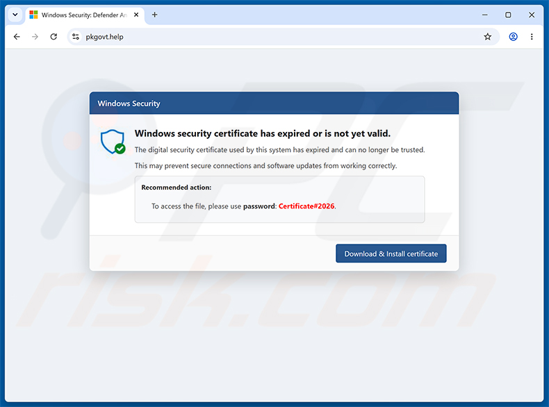Estafa emergente Windows Security Certificate Expired/Invalid