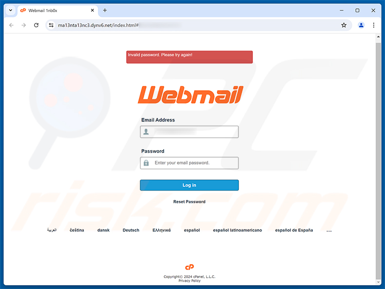 Página de phishing de AI Powered Webmail Scam