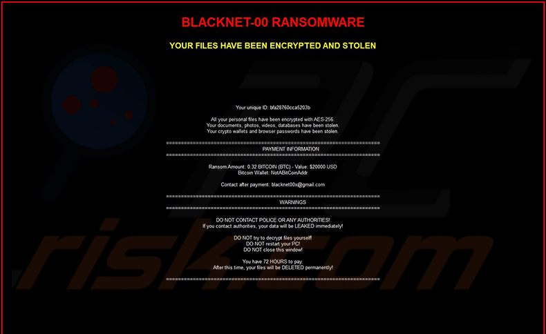 Fondo de escritorio del ransomware BLACKNET