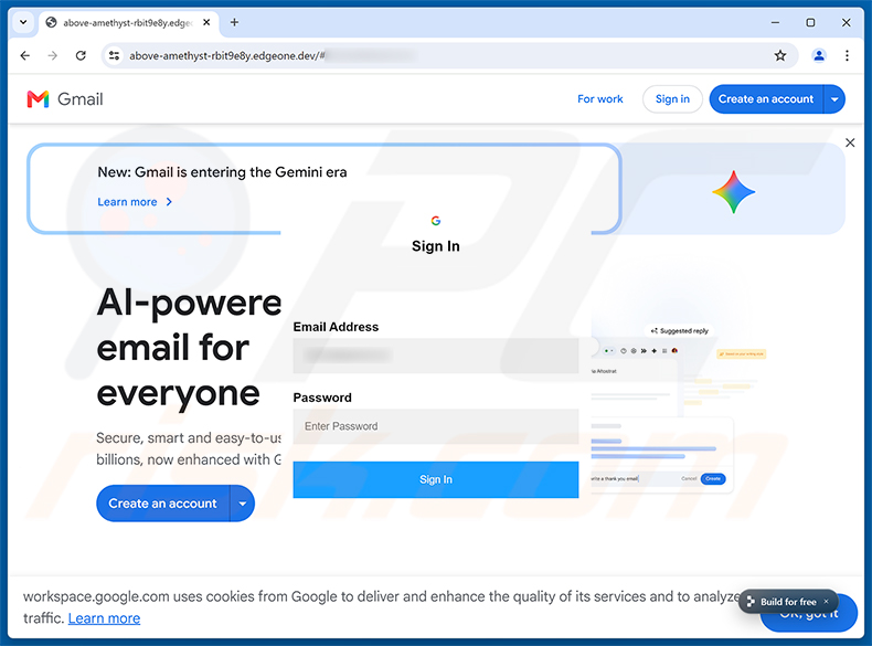Página de phishing de Cloud Services Alert