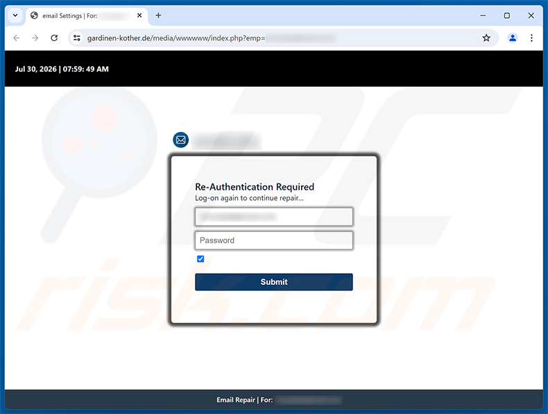 Página de phishing cPanel - Re-validate SSL/TLS