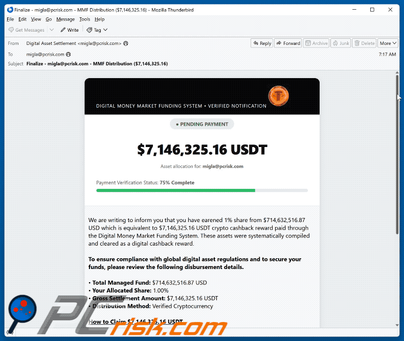 Estafa por correo electrónico Crypto Cashback Reward (GIF)