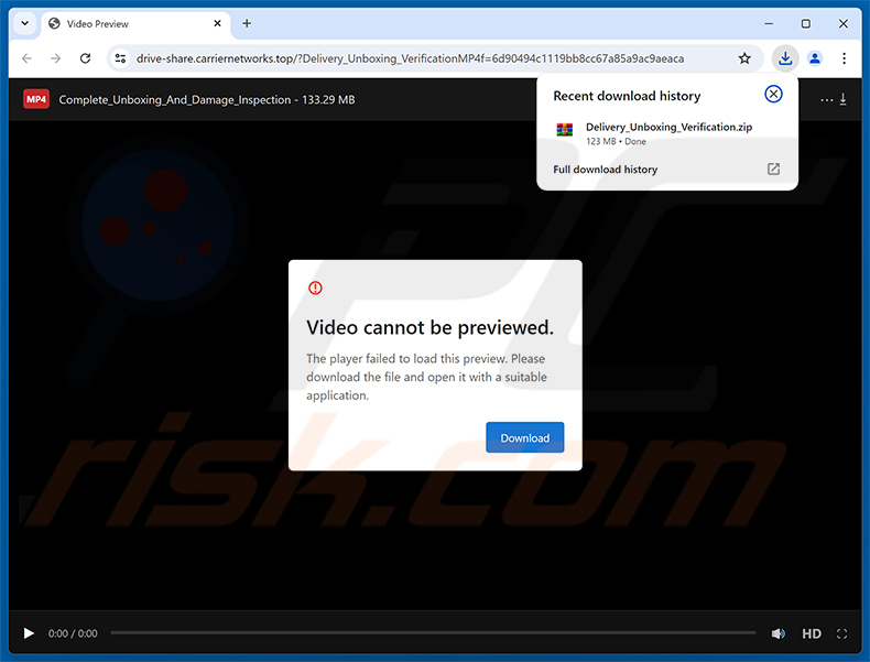 Sitio web malicioso promocionado a través de la campaña de spam Damaged Package Email Virus