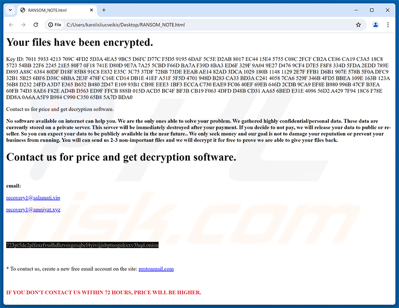 Nota de rescate del ransomware Developer (RANSOM_NOTE.html)