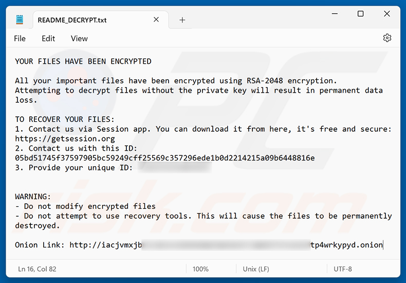 Nota de rescate del ransomware Doommageddon (README_DECRYPT.txt)