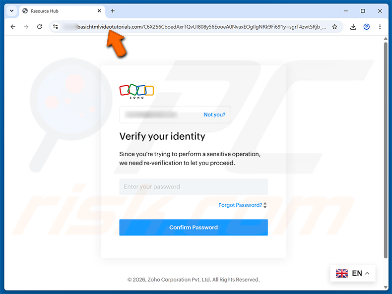 Página de phishing de la estafa Email Account Requires Re-Verification