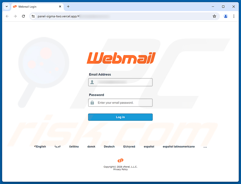 Página de phishing de la estafa Email Migration Notice