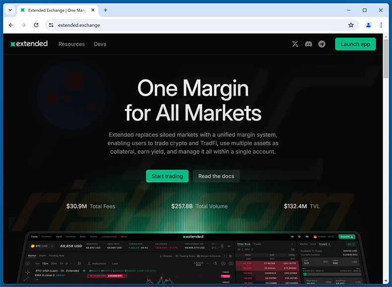 Sitio web real de Extended ($EXT) Allocation estafa (extended.exchange)