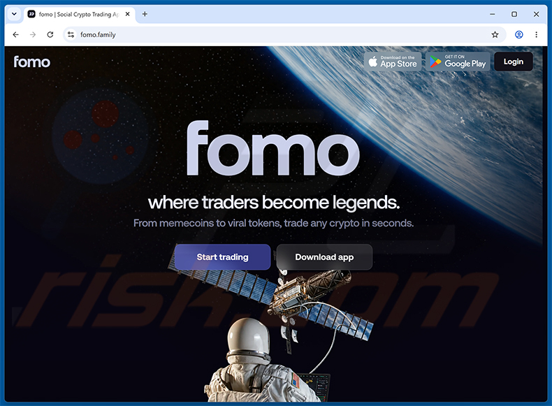 El sitio web real de la plataforma de trading Fomo (fomo.family)