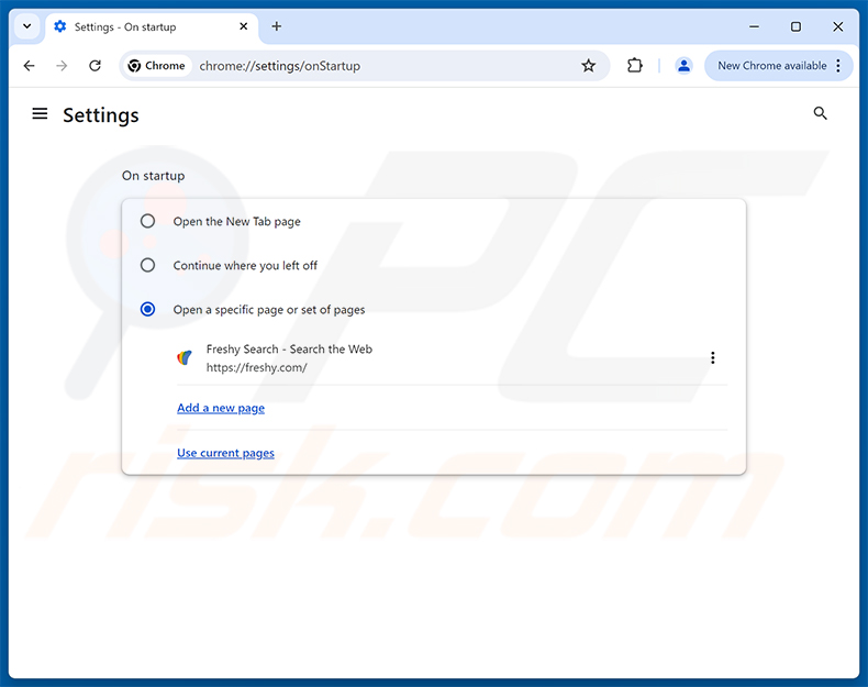 Eliminación de Freshy Search (freshy.com) de la página de inicio de Google Chrome