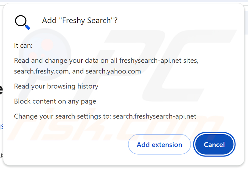 Permisos del secuestrador de navegador Freshy Search (freshy.com)