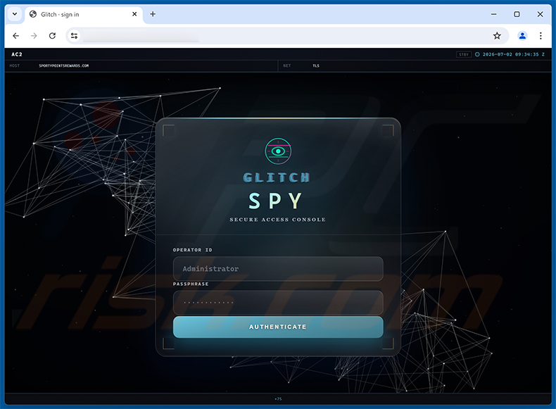 Panel de administración web de Glitch SPY RAT