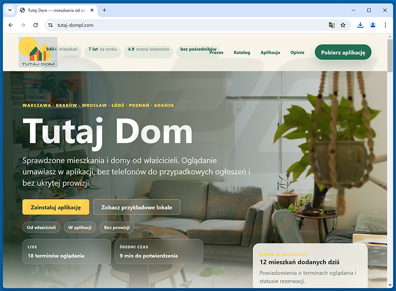 Sitio web falso de descarga Tutaj Dompl que propaga Glitch SPY