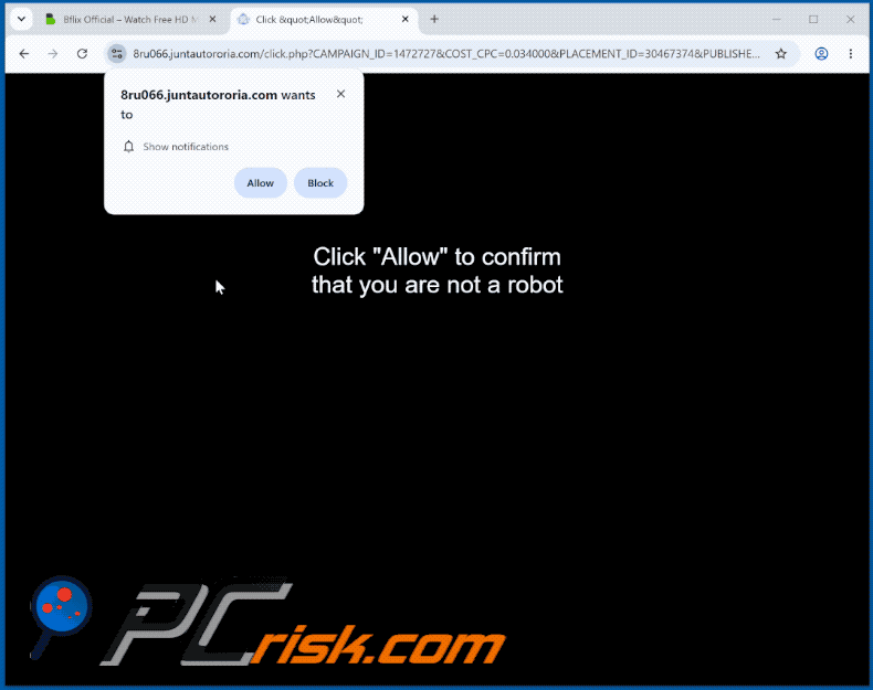 aspecto del sitio web juntautororia[.]com (GIF)