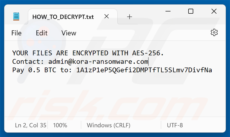 Nota de rescate del ransomware Kora (HOW_TO_DECRYPT.txt)