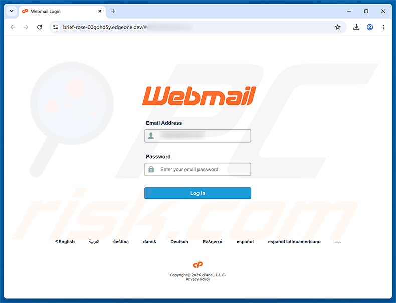 Página de phishing de Migration Action Required