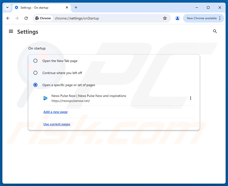 Eliminando newspulsenow.net de la página de inicio de Google Chrome