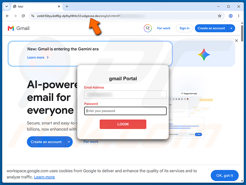 Página de phishing Policy Violation Detected