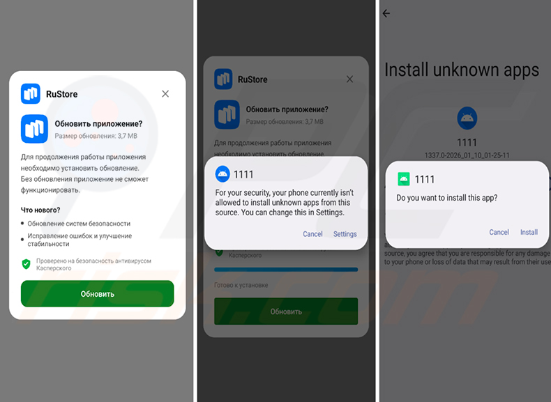 El spyware RedWing distribuido a través de una actualización falsa de RuStore y que activa el aviso de Android 'Instalar aplicaciones desconocidas'