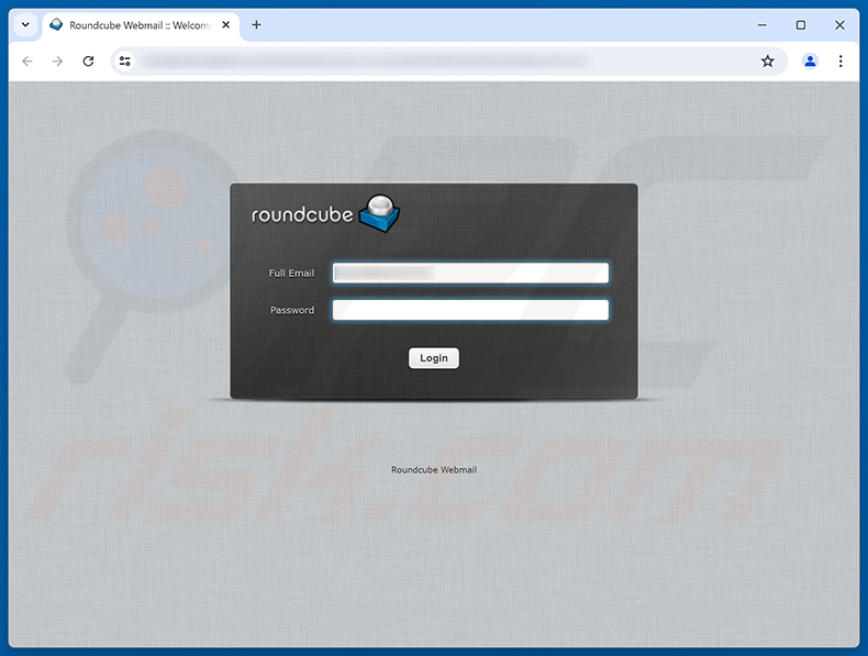 Página de phishing de la estafa Roundcube Domain Registration Email Verification