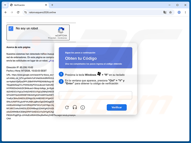 Página falsa de CAPTCHA de distribución ClickFix del troyano SCMBANKER