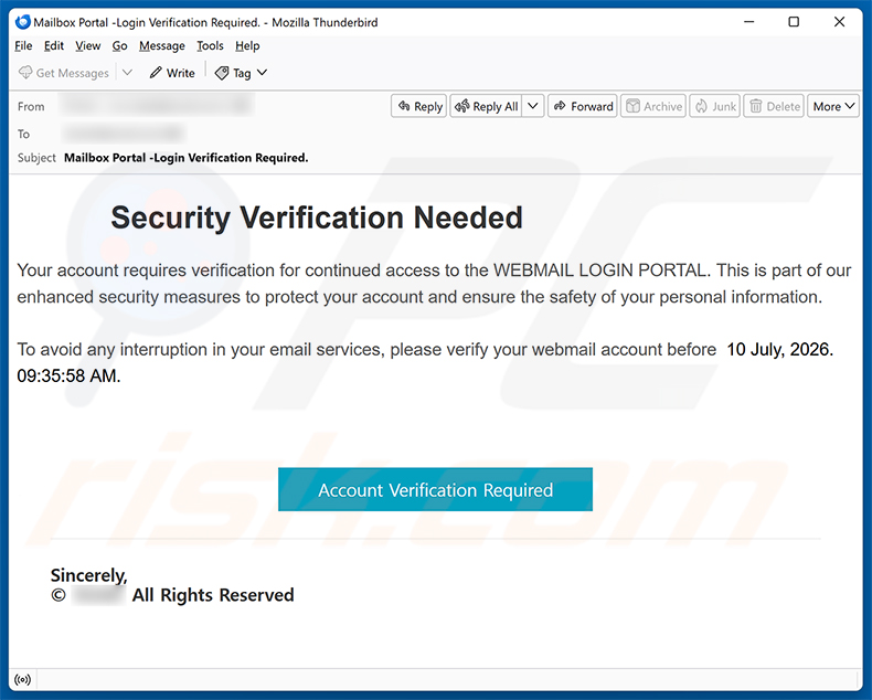 Campaña de spam por correo electrónico Security Verification Needed