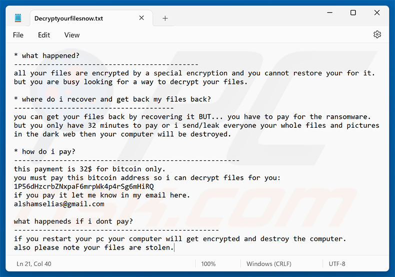Nota de rescate del ransomware TuakTOX (Decryptyourfilesnow.txt)