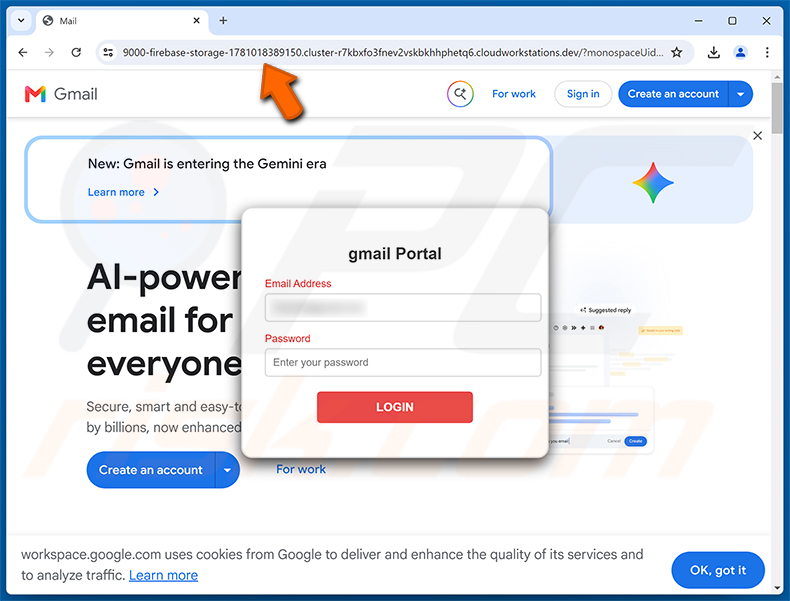 Página de phishing de la estafa Two-step Verification Was Enabled