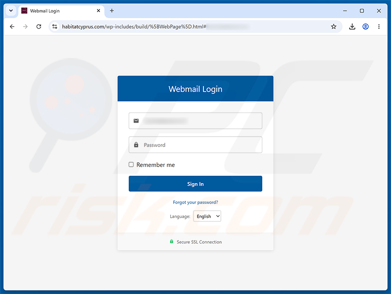 Página de phishing de la estafa Verify Your Email Property Information