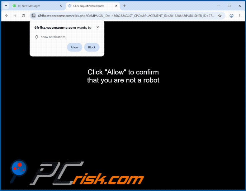 apariencia del sitio web woonceome[.]com (GIF)