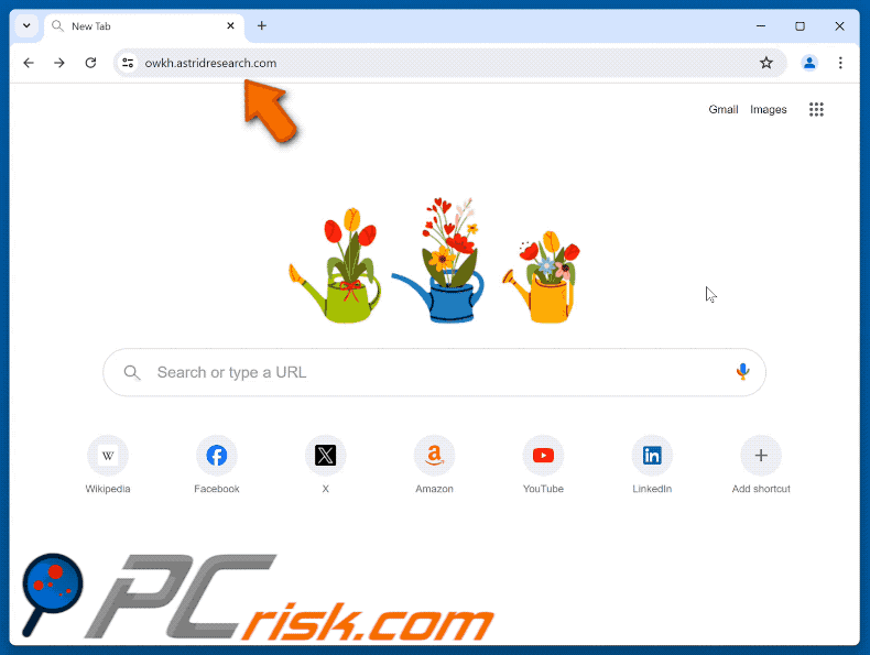 secuestrador de navegador astridresearch.com redirigiendo a Bing (GIF)