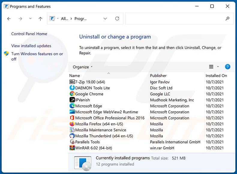 desinstalar el secuestrador de navegador astridresearch.com a través del Panel de control
