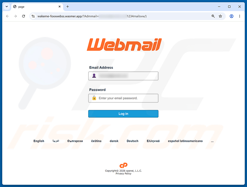 Página de phishing de Cosco Shipping Package Notification estafa por correo electrónico