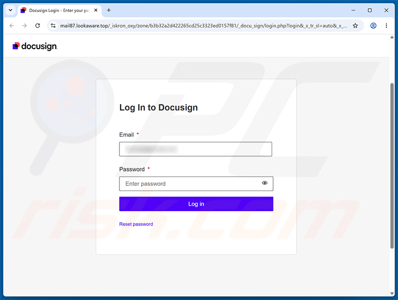 Página de phishing de la estafa DocuSign Document Is Waiting For Your Approval