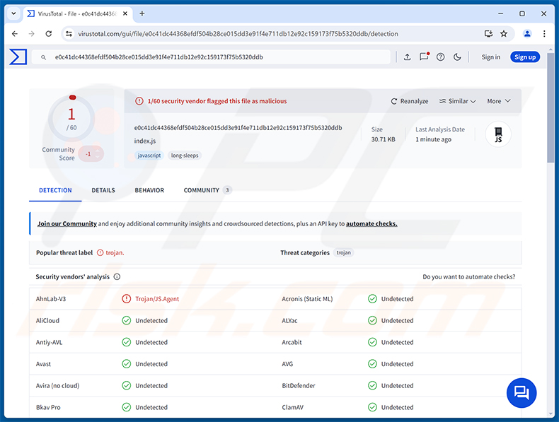 Detecciones de E4del RAT en VirusTotal