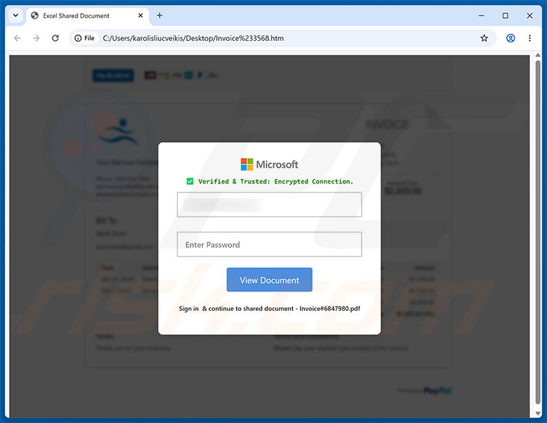 Página de phishing de Invoice Payment Is Past Due estafa por correo electrónico