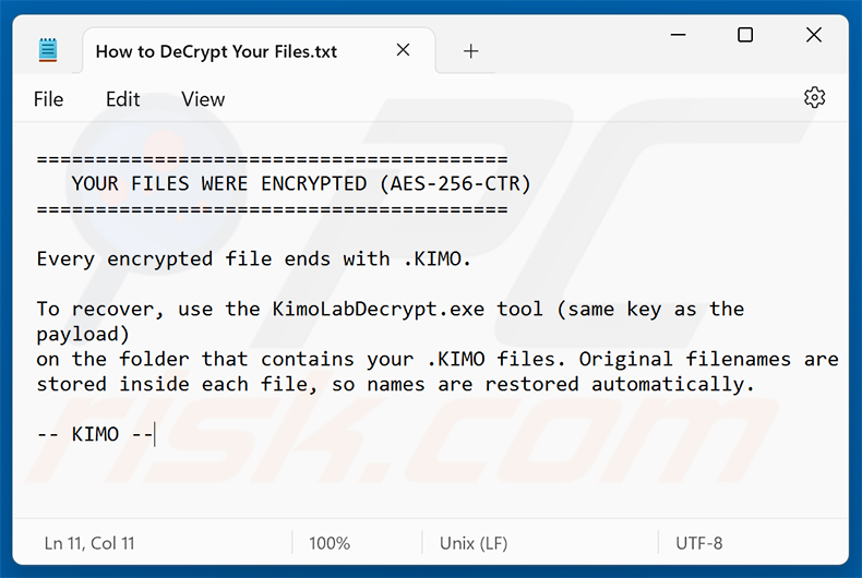 Nota de rescate del ransomware KIMO (How to DeCrypt Your Files.txt)