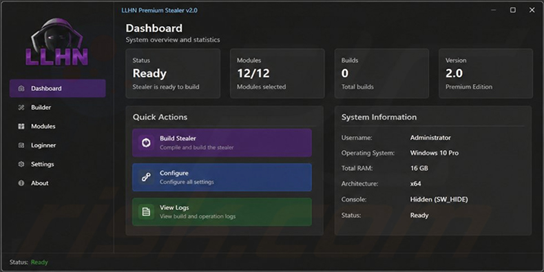 Panel de administración de LLHN Stealer