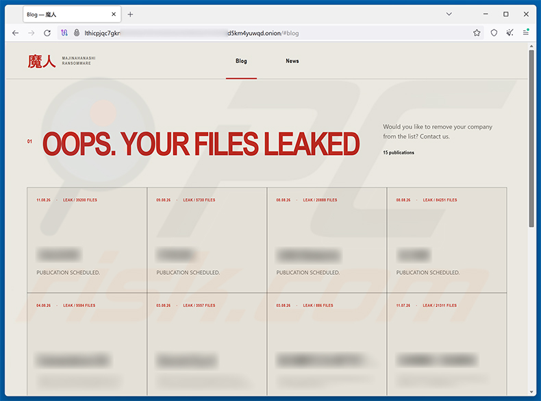 Sitio de filtración de datos del ransomware MAJINAHANASHI