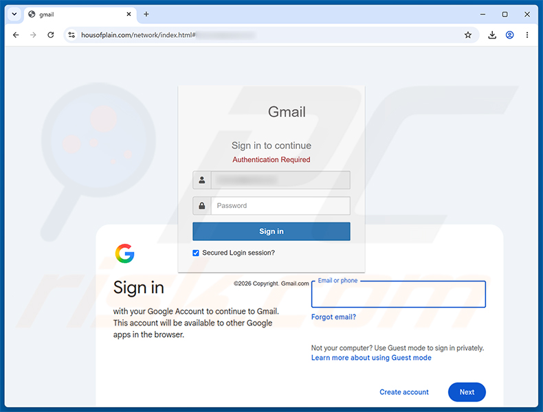 Página de phishing de Mandatory Verification/Update Process