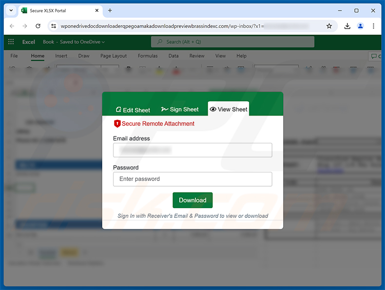 Página de phishing de la estafa Price Quotation Request Email