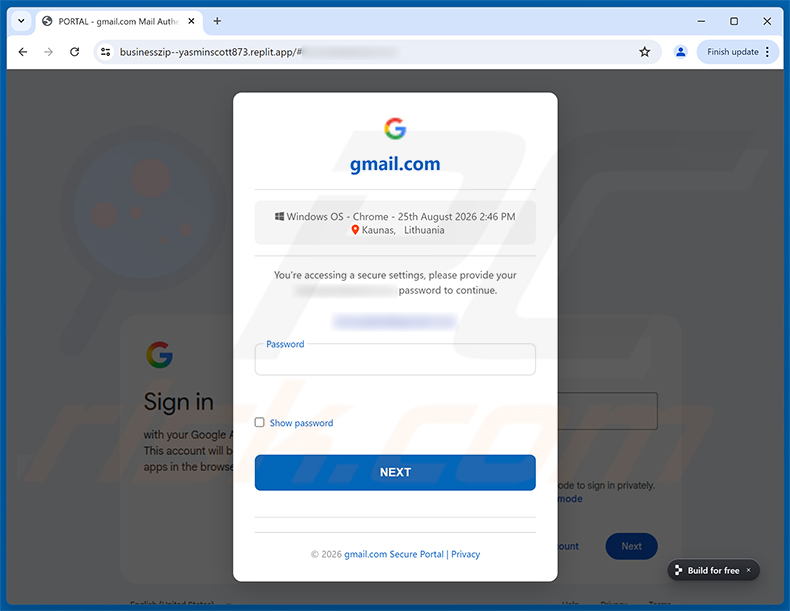 Página de phishing de Request To Permanently Delete Your Account