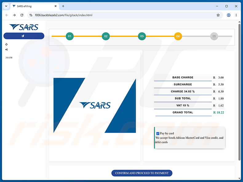 Página de phishing de SARS Tax Refund Email Scam