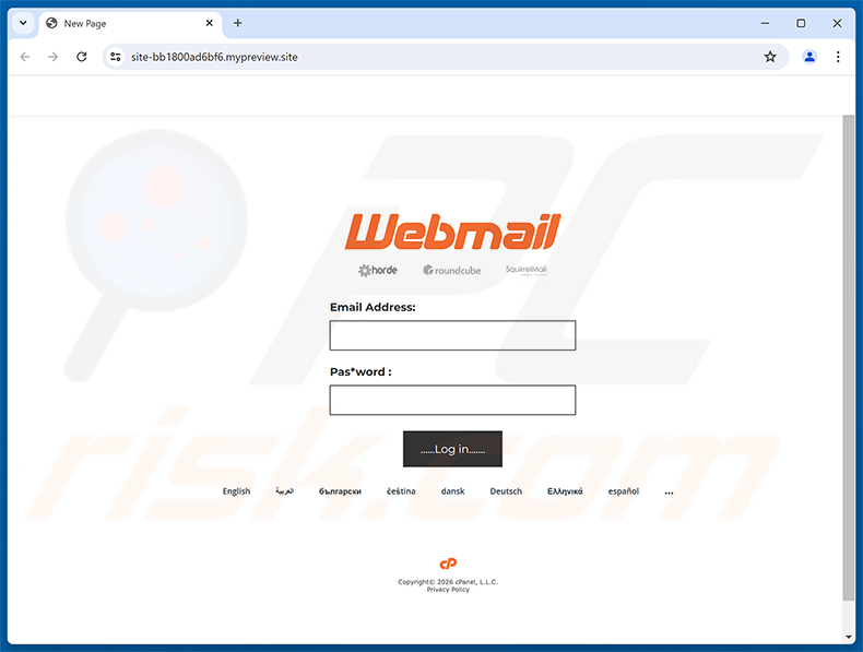 Página de phishing de Server Password Expired Email Scam